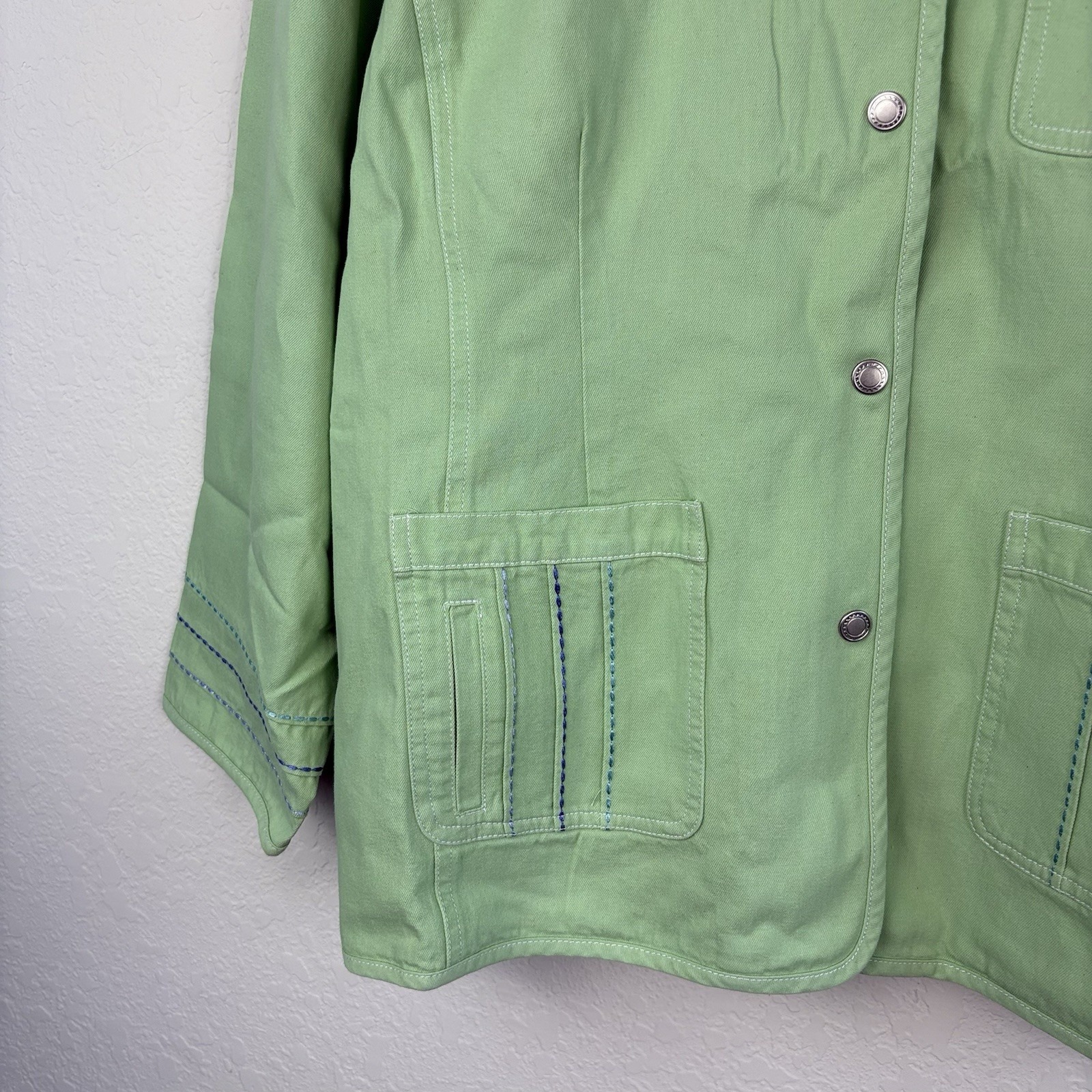 90s Denim & Co 3x Chore Shacket Shirt Jacket Green Coastal Pastel Cottagecore — image 2 of 7